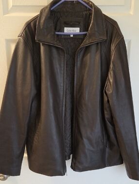 Calvin Klein Dark Brown Leather Zip Jacket Like New
